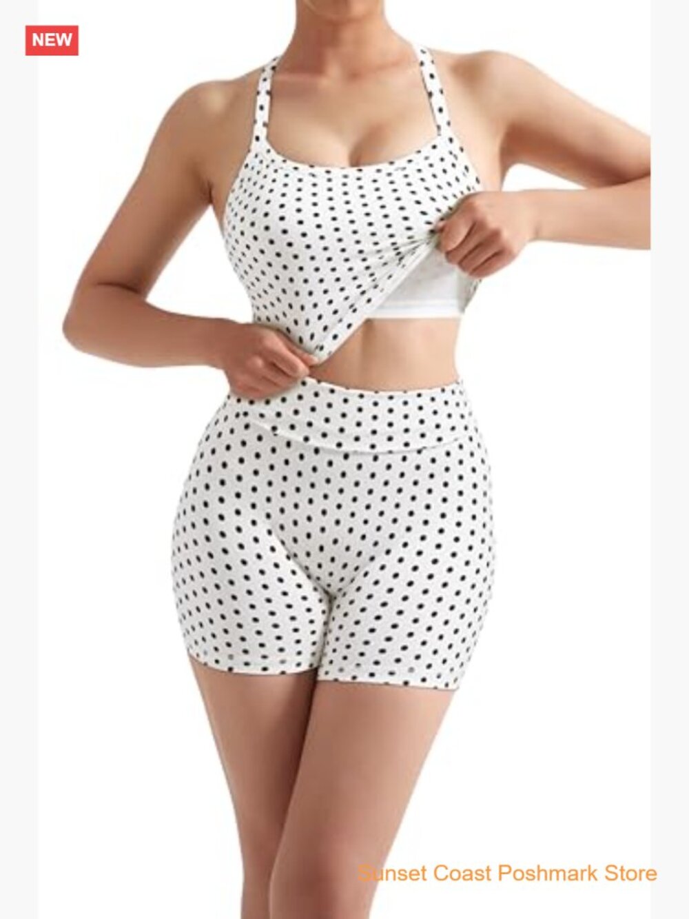 2 Piece Workout Set High Waisted Biker Shorts Halter Padded Tank Top Seamless - Picture 3 of 7